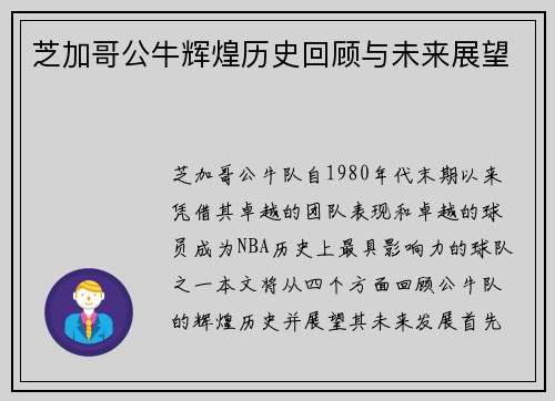 芝加哥公牛辉煌历史回顾与未来展望